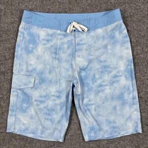 American Tall Board Shorts Mens 38 Blue Tie Dye Cargo Swim Trunks Drawstring